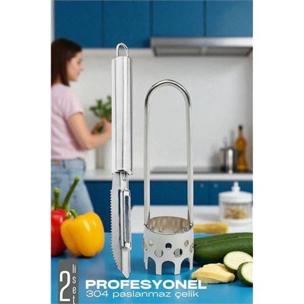  Dolmalık Biber Oyacağı Soyacak Seti - Sebze Oyacağı - Profesyonel Çelik 2 li set - Image 1