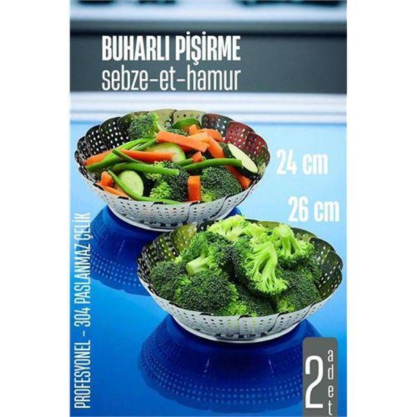  Sebze Pişirme Sepeti - Buharda Pişirme Haşlama Aparatı 15 ve 17 cm 2 li SET - Image 1