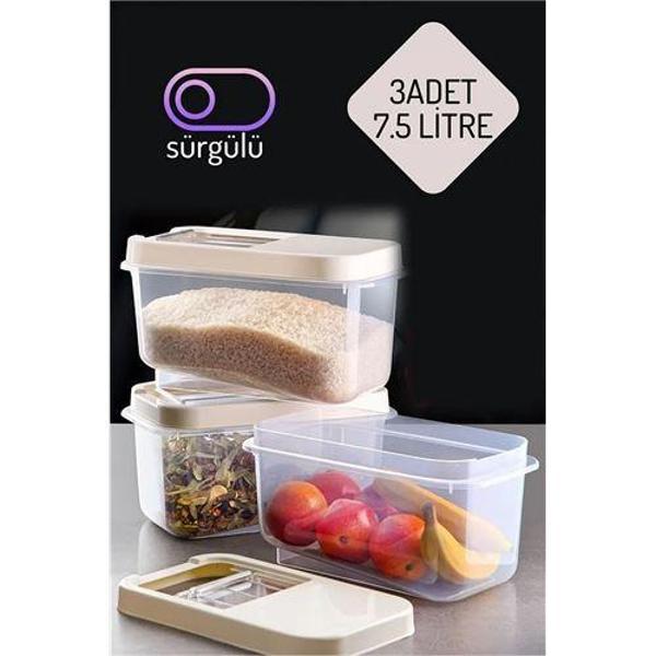  Erzak Bakliyat Saklama Kabı 3 lü Set 7.5 Lt Krem - Image 1