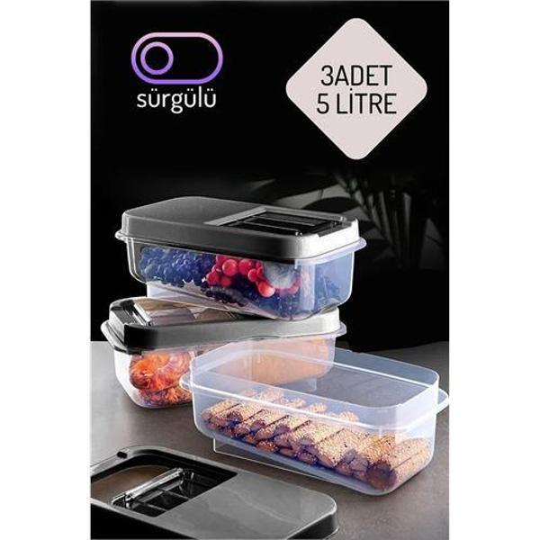  Erzak Bakliyat Saklama Kabı 3 lü Set 5 Lt Antrasit - Image 1