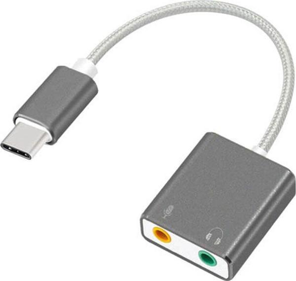 Coverzone Macbook Uyumlu Usb Type-c To Harici Ses Kartı Adaptörü Jack 3.5mm Kulaklık + Mikrofon - Gri - Image 1