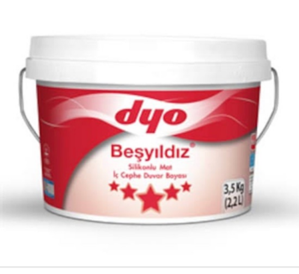 DYO BEŞYILDIZ 2.2 LT SİLİKONLU MAT İÇ CEPHE BOYASI BEYAZ - Image 1
