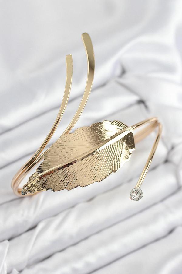 Pirinç Yaprak Model Gold Renk Kadın Pazu Bileklik 7796 - Image 1