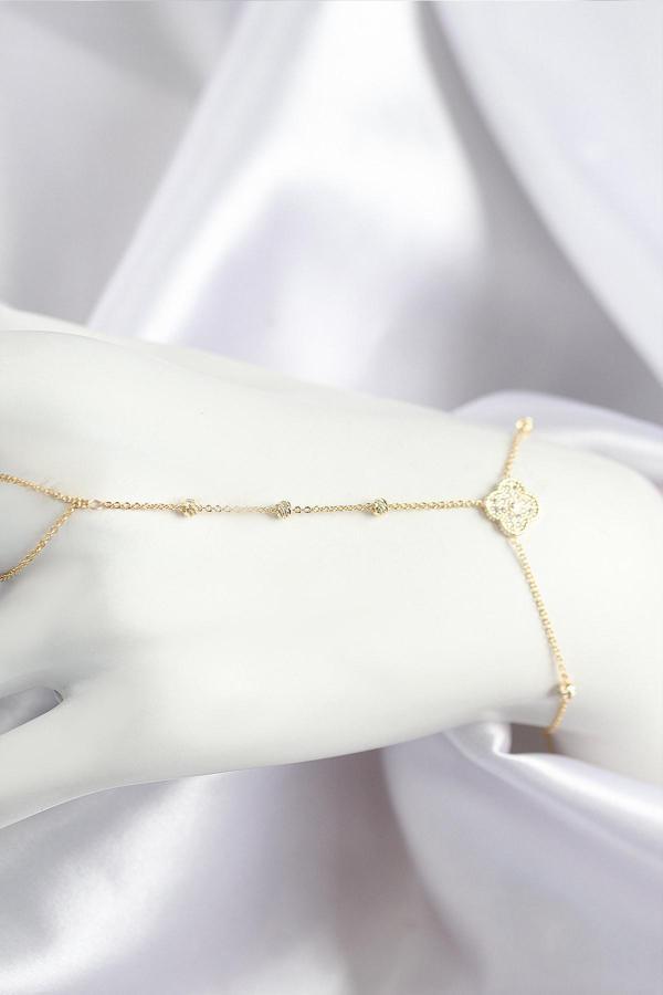 Pirinç Zirkon Taşlı Yonca Model Gold Renk Şahmeran 719 - Image 1