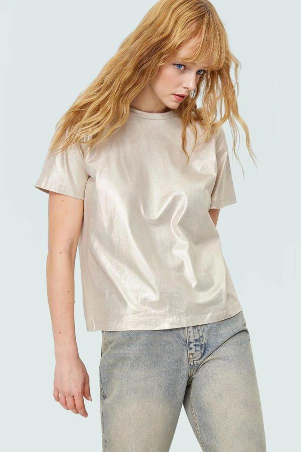 Pamuklu Örme Bluz Regular Kalıp Varak Baskı Rahat Günlük Stil Özenle Seçilmiş Şık Görünüm - Image 1