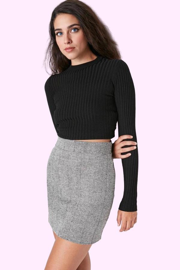 Kadın Mini Etek; Yüksek Bel Kalem Kaşe Kumaş Balık Sırtı Desen Günlük Kullanım Özel Günler - Image 1