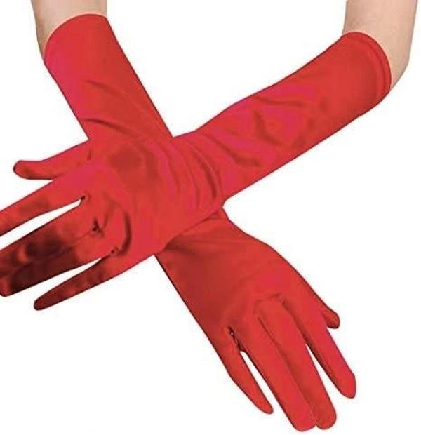 Nessiworld Kırmızı Renk Dirseğe Kadar Uzun Kumaş Eldiven 40 cm - Image 1