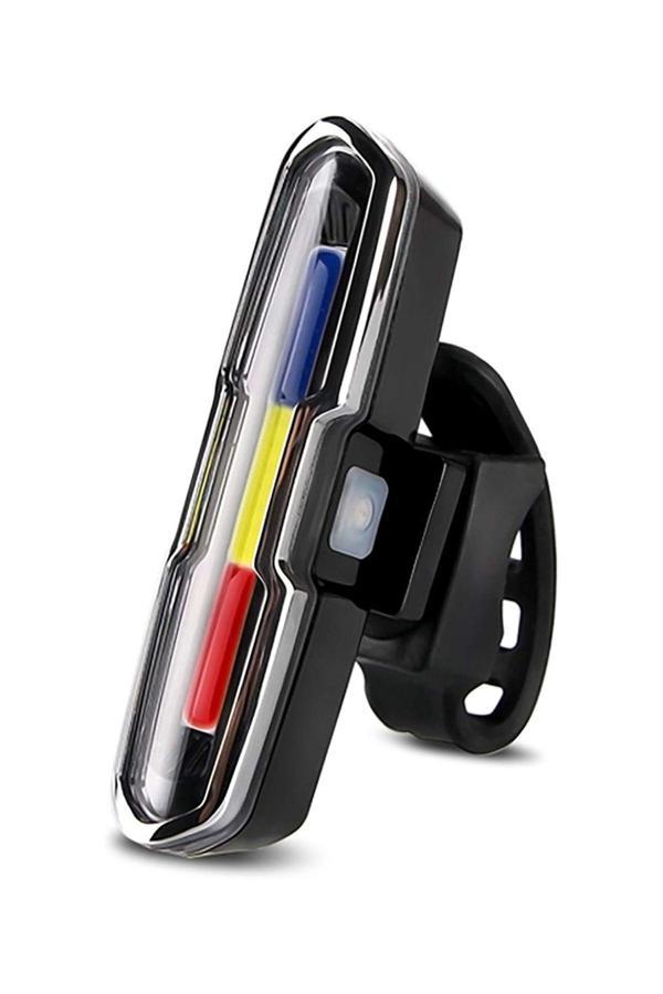 Bisiklet Led İkaz Uyarı Fener Mavi Kırmızı Beyaz Çakarlı USB Şarjlı Stop Lambası - Image 1