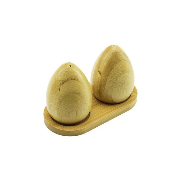 2 PCS - YUMURTA MODELİ AHŞAP BAMBU TUZLUK - BAHARATLIK AHŞAP STANDLI  - Image 1