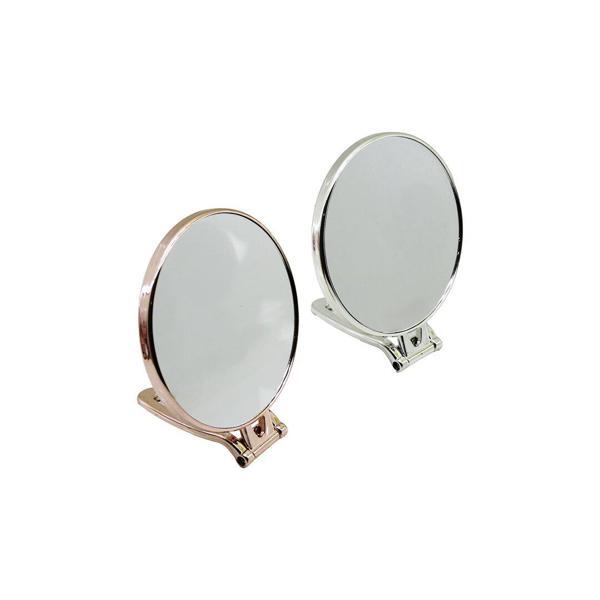 YUVARLAK   6 İNÇ= ÇAP:15CM  MAKYAJ AYNASI  ÇİFT TARAFLI   BRONZ - GÜMÜŞ PLS.ÇERÇEVE   KATLANIR AYAKLI  - Image 1