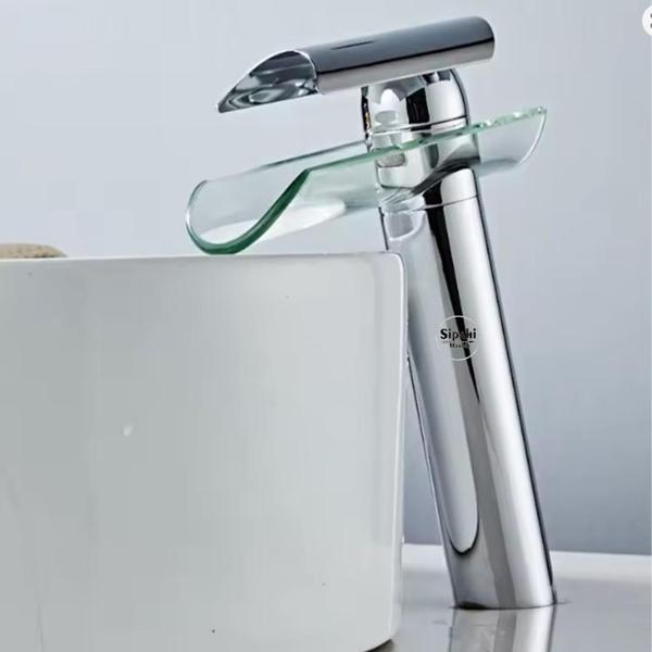 Krom Renk Cam Detaylı Modern Ve Dayanıklı Lavabo Bataryası - Image 1