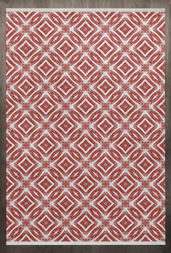  Geometrik Kırmızı Pamuk Dikdörtgen Modern Desenli Pamuk Makinada Yıkanabilir Hav Toz Vermez Leke Tutmayan Kaymaz Taban Dijital Makine Baskı Salon Yolluk Mutfak Halı - Image 1