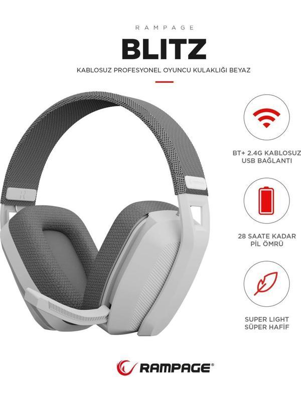 Rampage Blıtz Beyaz/gri Wireless 2.4g+ Bluetooth Mikrofonlu Oyuncu Kulaklığı - Image 1