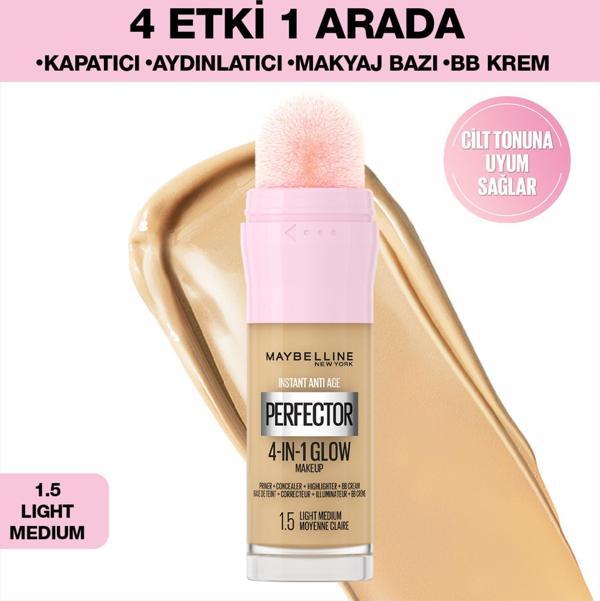 Maybelline New York Instant Perfector Glow 4 Etki 1 Arada Fondöten - 1.5 Light Medium - Image 1
