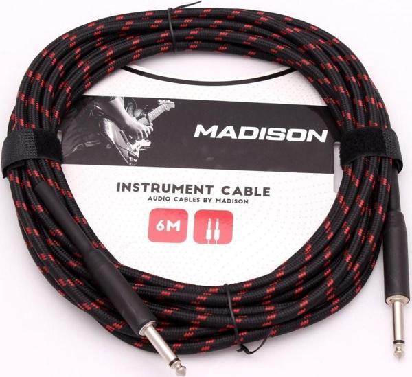 MADİSON İP SARGILI ENSTRUMAN  KABLOSU 3 METRE KIRMIZI SİYAH ÇİZGİLİ - Image 1