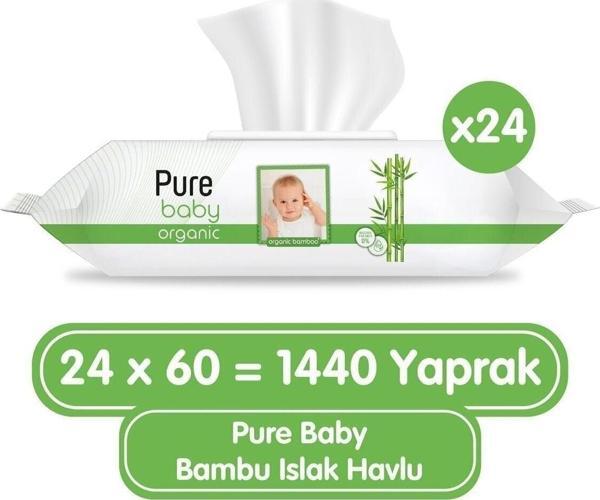 Pure Baby Organik Bambu Özlü Islak Havlu 24×60 (1440 Yaprak) - Image 1
