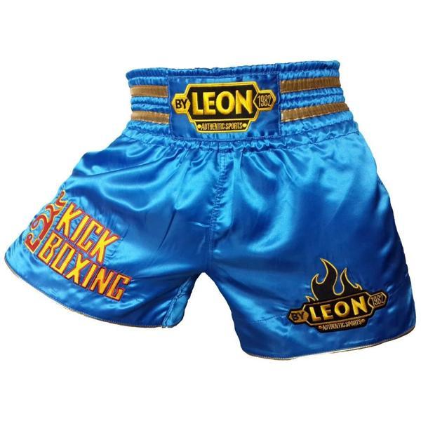 Leon Kick Boxing Nakışlı Profesyonel Kick Boks Şortu Mavi - Image 1