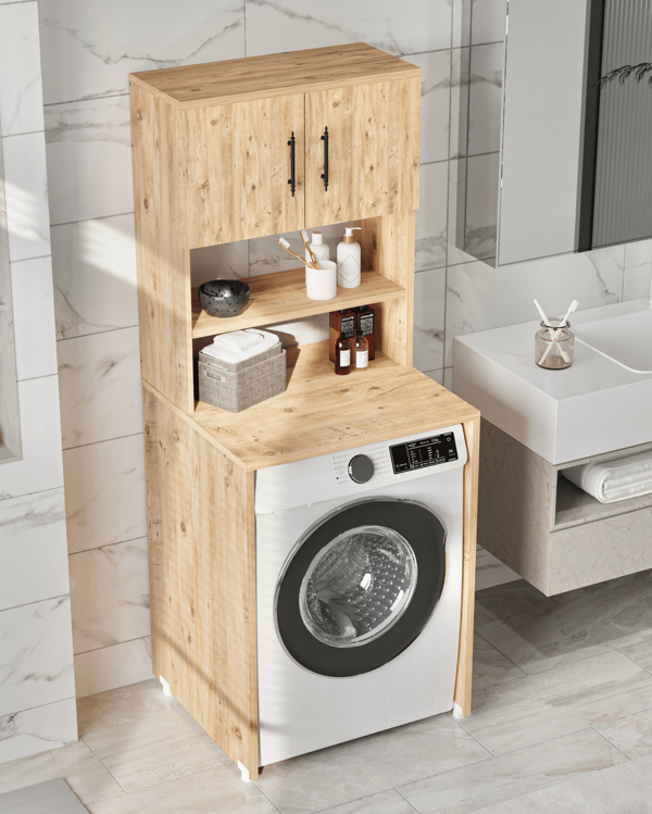 Reyo Enda Home Çamaşır Makinesi Dolabı 3 Raflı Kapaklı Banyo Dolabı Atlantik Çam - Image 1