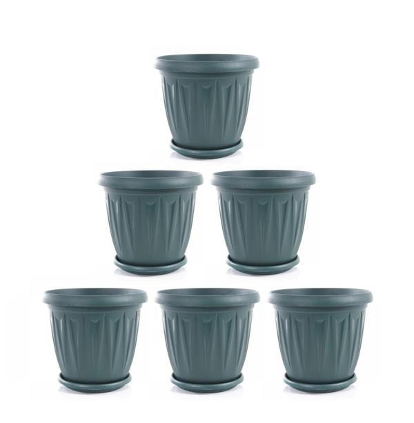 Omnipazar SY-5704 Plastik Ürgüp Tabaklı Saksı Takımı 5 lt Yeşil 6 Adet - Image 1