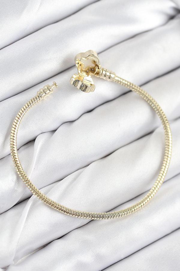 Zarif Kadın için Golden Pirinç Charm Zirkonlu Yonca Bileklik - Image 1