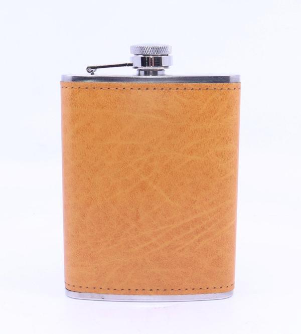 Turuncu Deri Kaplama Cep Matarası/Flask 8 OZ - Image 1