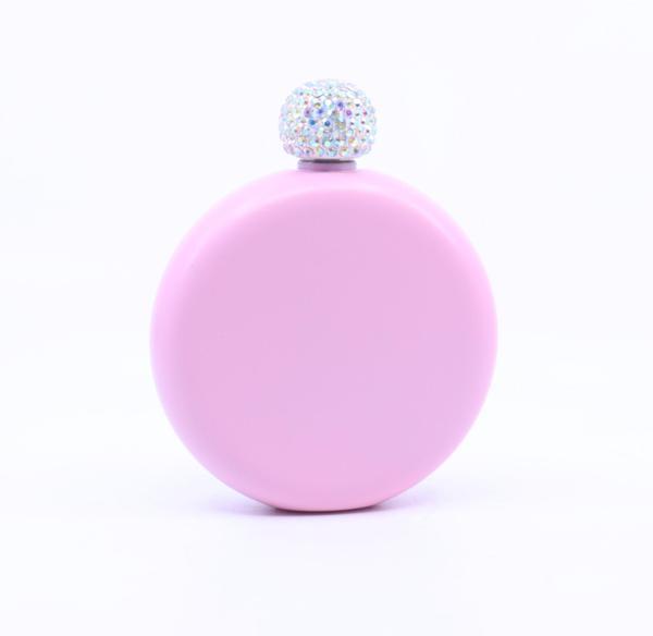 Paslanmaz Çelik Cep Matarası Taşlı Kapak - Pembe (5oz 148 ml) - Image 1