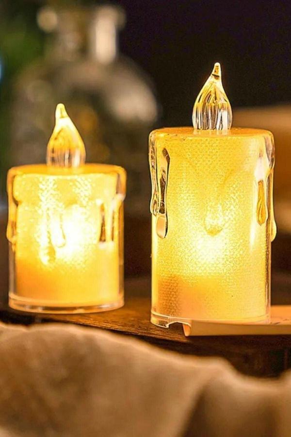 Real 3'Lü Pilli Dekoratif Simli Led Mum 6.5 Cm - Image 1