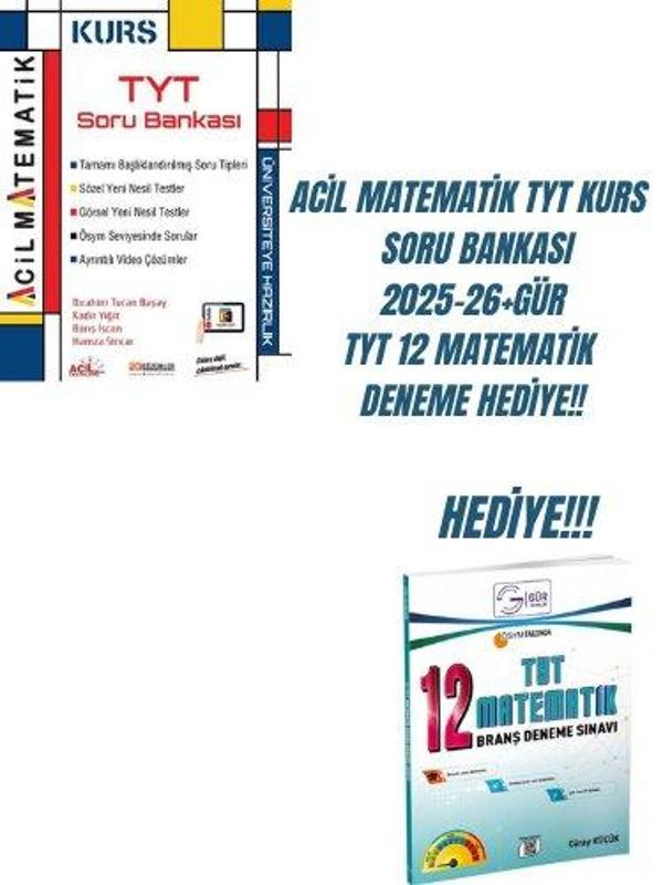 ACİL MATEMATİK TYT KURS   SORU BANKASI  2025-26+GÜR  TYT 12 MATEMATİK  DENEME HEDİYE!! - Acil Yayınları - Image 1