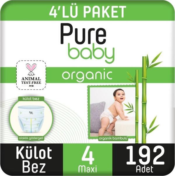 Pure Baby Organik Bambu Özlü Külot Bez 4'Lü Paket 4 Numara Maxi 192 Adet - Image 1