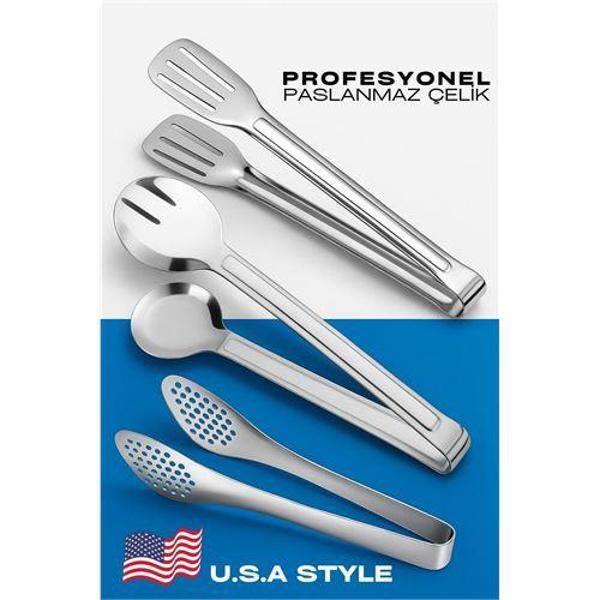 Amerikan Tip Mutfak Maşa Seti  3 LÜ SET 304 Paslanmaz Çelik - Image 1