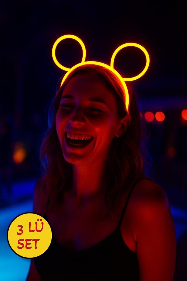 3’lü Turuncu Glow Çubuklu Işıklı Taç – Gece Parlayan Parti Aksesuarı - Image 1