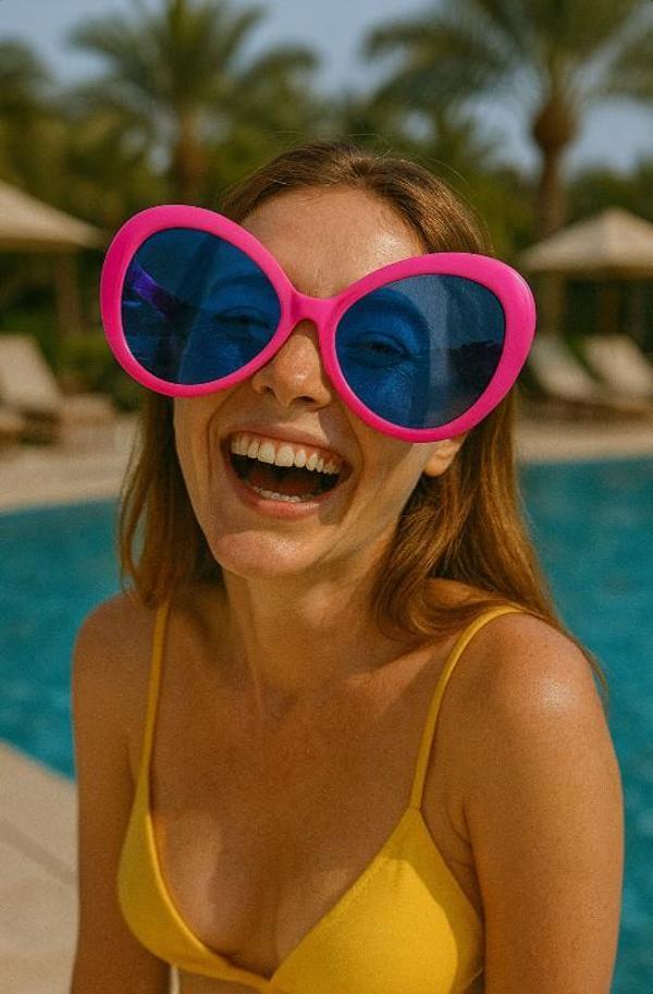 Jumbo Parti Gözlüğü – Pembe Çerçeve, Mavi Lens, Unisex - Image 1