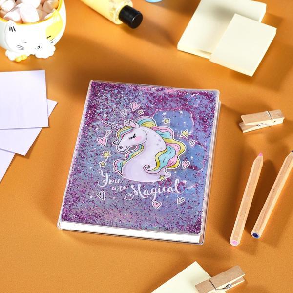 Karaca Container Magical Unicorn Çizgili 40 Yaprak Sulu Simli Defter - Image 1