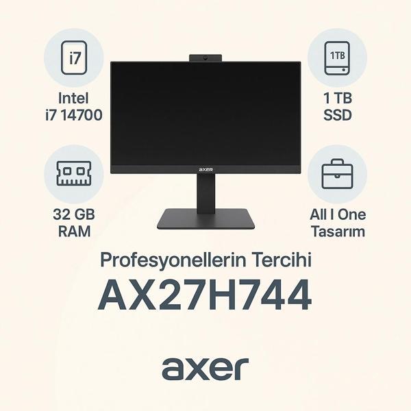 Axer AX27H744 İntel i7 14700 32GB-1TBSSD 27" Freedos AIO Masaüstü Bilgisayar - Image 1