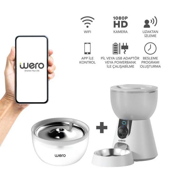 Wero 2in1 Kameralı, Wi-Fi Destekli Akıllı Otomatik Kedi & Köpek Mama ve Su Kabı Seti (FW2-C) - Image 1
