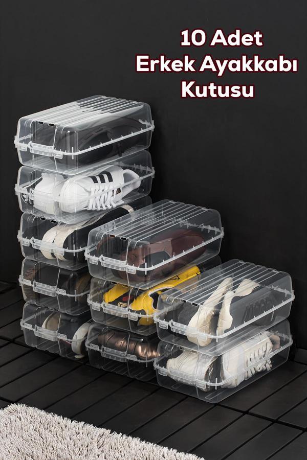 Porsima 3207 10 Adet Erkek Ayakkabı Saklama Kutusu - Şeffaf Pratik Ayakkabı Kabı Düzenleyici Saklama Seti  - Image 1