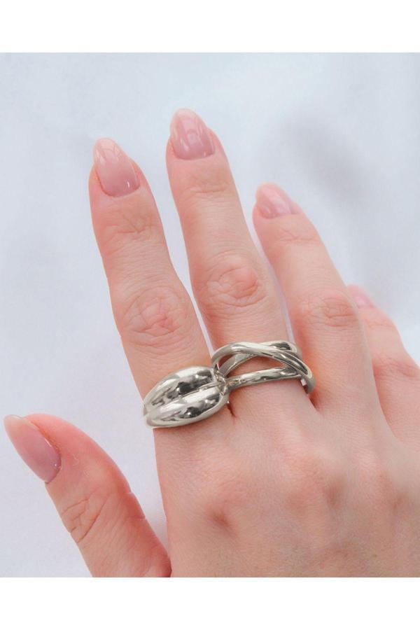 2'li Silver Renk Çapraz Sarmal Ve Çift Bombeli Ayarlanabilir Yüzük Seti - Image 1