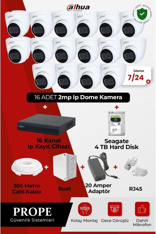 Dahua 16 Adet 2Mp Ip Kamera Dome Gece Görüşlü + 16 Kanal Ip Kayıt Cihazı + 4Tb Hard Disk - Image 1