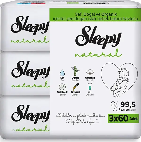 Sleepy Natural Bebek Havlusu 3 x 60'lı 180 Yaprak - Image 1