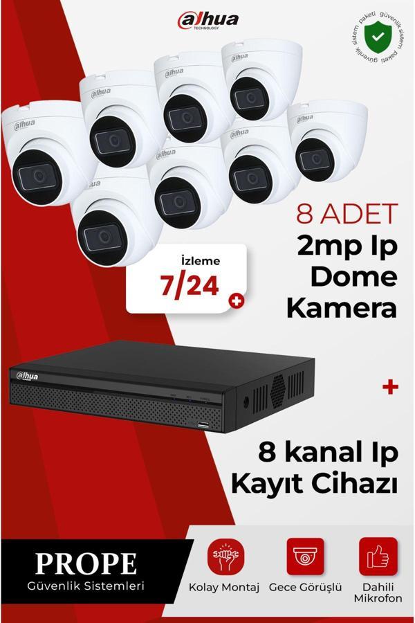 Dahua 8 Adet 2Mp Ip Dome Kamera Gece Görüşlü+8 Kanal Ip Kayıt Cihazı - Image 1
