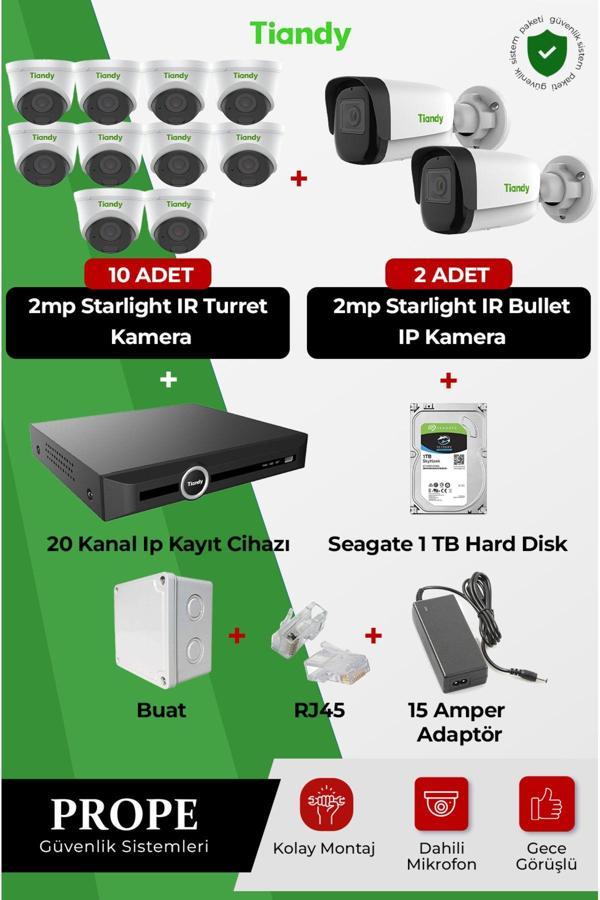 Tiandy 10 Adet 2Mp Starlıght Ir Turret Kamera+2 Adet 2Mp Starlıght Ir Bullet Kamera+20 Kanal Kayıt Cihazı - Image 1
