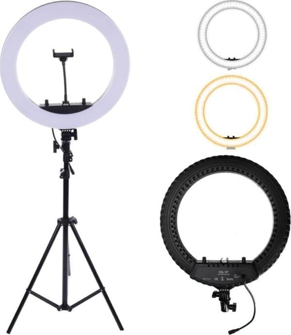Coverzone Youtuber Selfie Led Işıklı Hq-18 Halka 18 Inch Selfie/yayıncı/makyaj Işığı 210 Cm Tripod - Image 1
