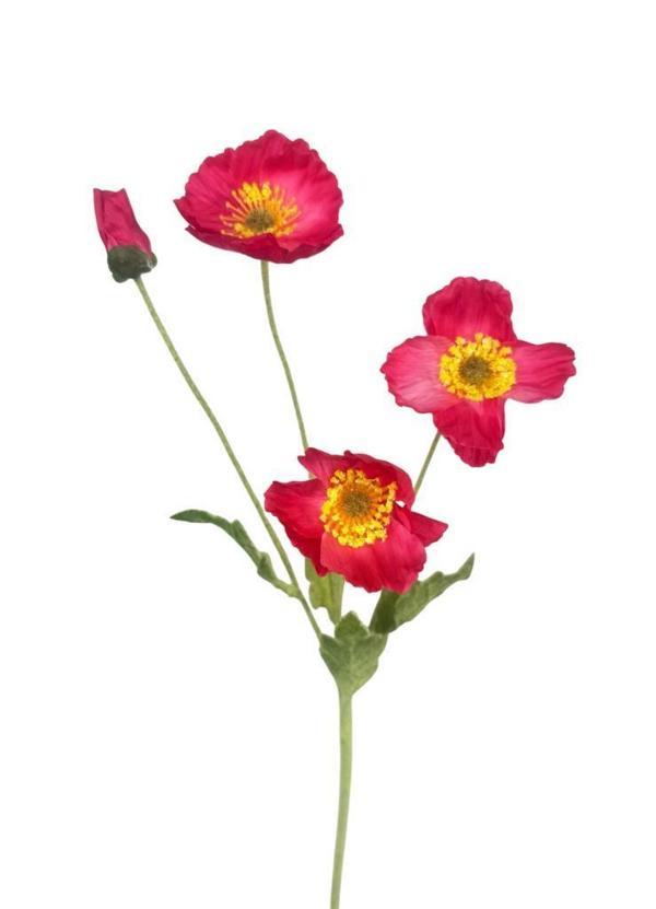 Yapay Çiçek Gelincik Çiçeği Pembe Koyu Renk 3 Çiçek 1 Tomurcuk 59Cm - Image 1