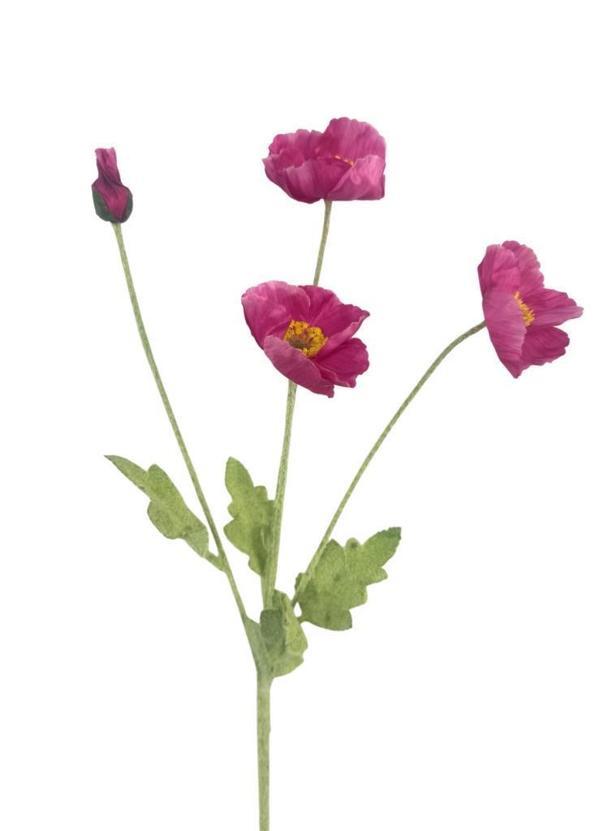 Yapay Çiçek Gelincik Çiçeği Fuşya Renk 3 Çiçek 1 Tomurcuk 59Cm - Image 1