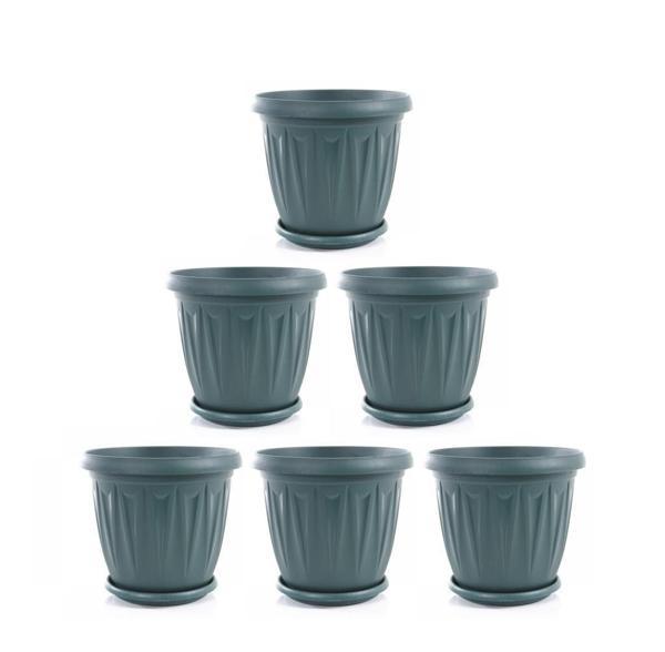 Omnipazar SY-5703 Plastik Ürgüp Tabaklı Saksı Takımı 3,5 lt Yeşil 6 Adet - Image 1