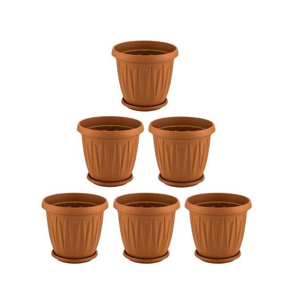 Omnipazar SY-5703 Plastik Ürgüp Tabaklı Saksı Takımı 3,5 lt Kahverengi 6 Adet - Image 1