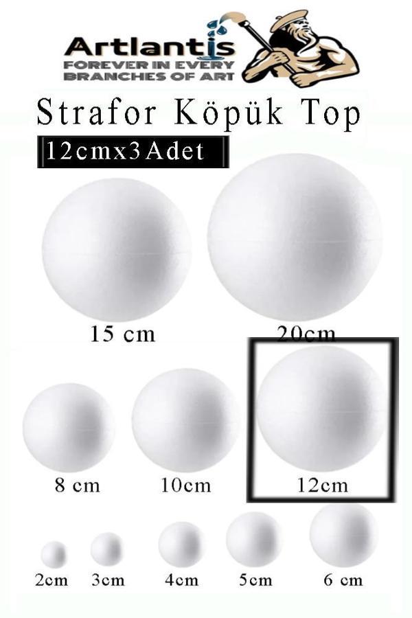Strafor Köpük Top 12 cm 3 Adet Köpük Top Küre Toplar Yuvarlak Strafor Köpük Top Okul Deney Hobi Sanat - Image 1