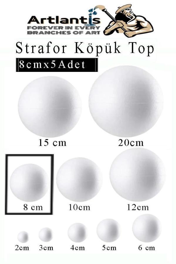 Strafor Köpük Top 8 cm 5 Adet Köpük Top Küre Toplar Yuvarlak Strafor Köpük Top Okul Deney Hobi Sanat - Image 1