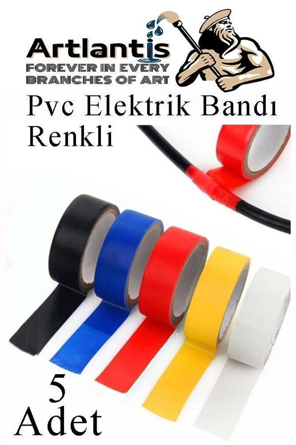 Renkli Elektrik Bandı 5 Adet Pvc İzolo Bant Elektrikçi Bandı Su Geçirmez Isıya Dayanıklı Yalıtım Bandı - Image 1