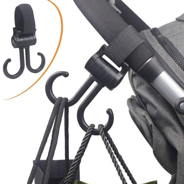 BUFFER® 2li Bebek Arabasına Uyumlu Cırtlı  Eşya Taşıma Aparatı 360 Derece Dönebilen Plastik Kanca - Image 1